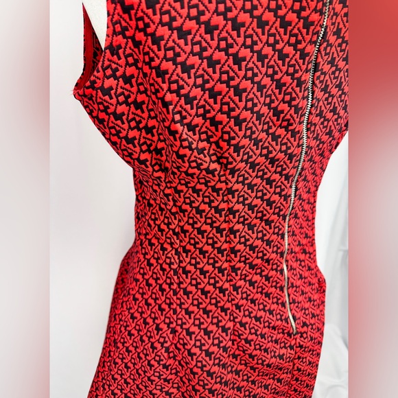 Sans Souci Red Black Geometric Sleeveless Fit & Flare Dress Size M - Picture 5 of 11
